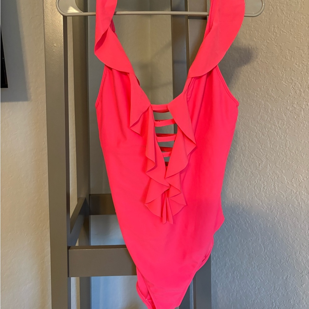 Pink One-Piece Swimsuit with Ruffles